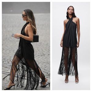 ZARA LINEN DRESS WITH FRINGE